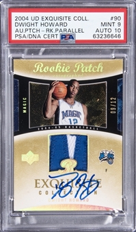 2004-05 UD "Exquisite Collection" Rookie Patch Autograph Parallel (RPA) #90 Dwight Howard Signed Game Used Patch Rookie Card (#09/12) – PSA MINT 9, PSA/DNA 10